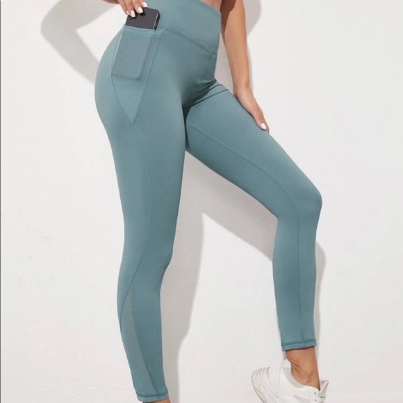 SHEIN Blue Mesh Leggings with Pockets - Picture 2 of 9